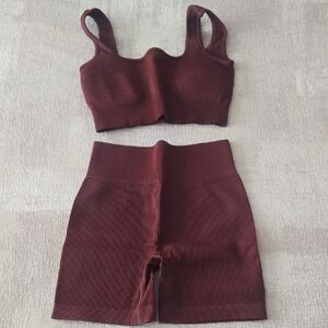 Amazon Women's Ribbed Two-Piece Set - Burgundy
